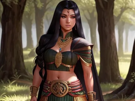 A beautiful yet arrogant Female Pure Blood Yuan Ti Hunter with Olive skin and long black hair.