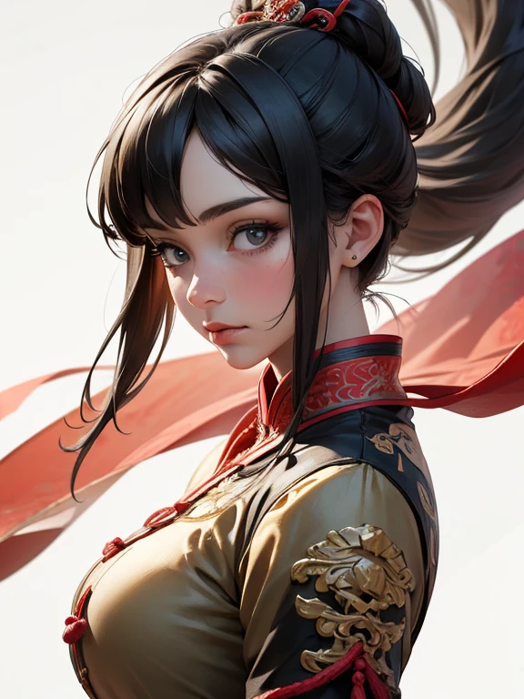 A girl, ancient Chinese costume, whole body, sunshine, clear face, clean white background, masterpiece, super detail, epic composition, ultra HD, high quality, extremely detailed, official art, uniform 8k wallpaper, super detail, 32k