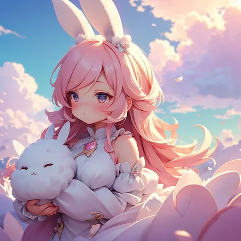 Bunny Morphing Girl, fluffy, soft ((highest quality)), ( Very detailed, Best details, Official Art, Beauty and aesthetics: 1.2),...