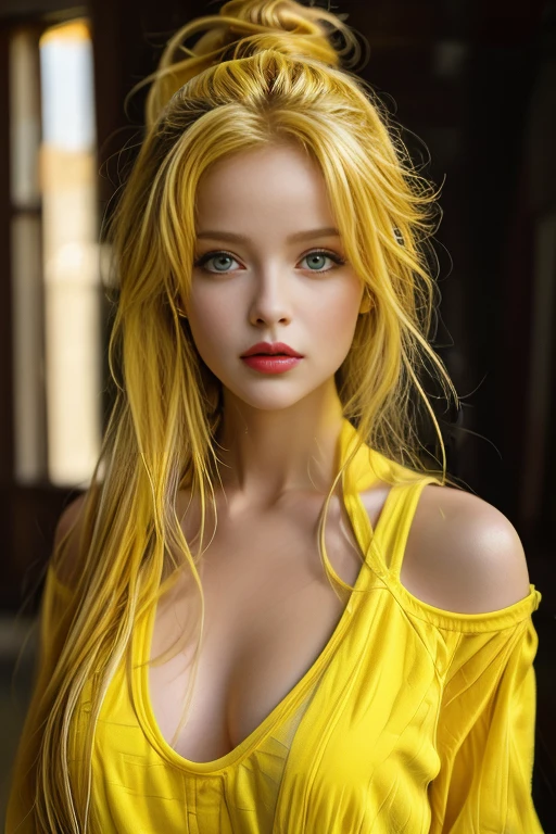 obra maestra,mejor calidad,ultra_detallado,bellísima,1 chica, solo, medio cuerpo, Cabello amarillo