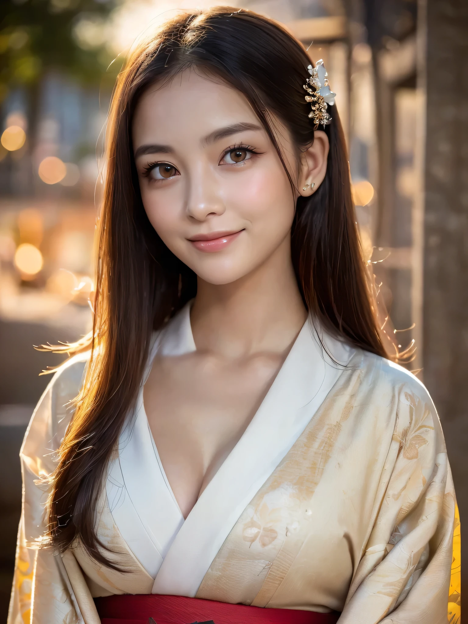 (sfw:1.5)、(RAW shot: 1.5, Realistic: 1.5, 8k, highest quality, masterpiece, Ultra-high resolution), Japan,  Mysterious light in the darkness: 1.3, Skin and face texture: 1.3, cute slim woman,  Sexy beauty, Perfect Style,  Beautiful Skin, Very beautiful face, (A shy smile,  Facial expressions when feeling happy), (Wear a white kimono: 1.1),   (Close-up shot, Full Body Tattoo, night, Fascinating Light)、(Anatomically correct)、（Perfect body proportions)、(Natural Hands、Natural Fingers)、(Breast Goddess, ((Round face)), Realistic Eye Size, Big Eyes、Droopy eyes