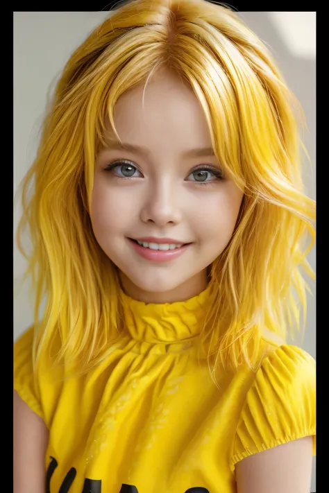 chibi style masterpiece,best quality,bellissima,1girl, solo, half body, yellow hair, cute, adorable, bright colors, cheerful, highly detailed, smile