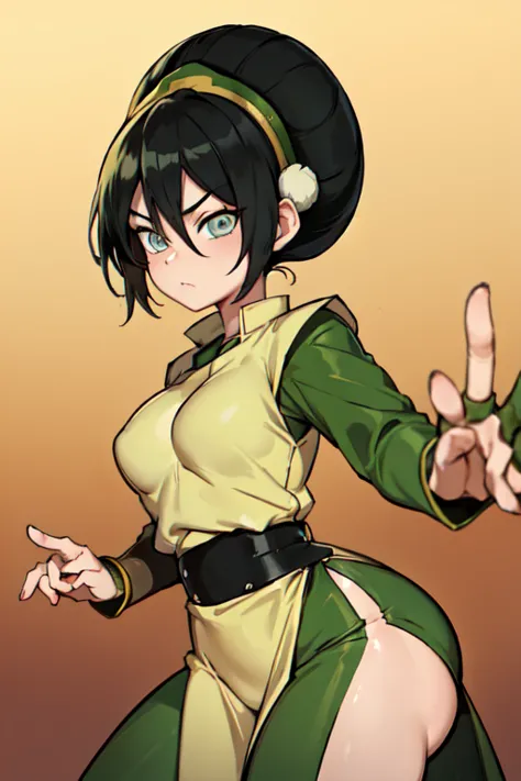 female,avater artstyle,toph beifong,thic thights,breasts,oiled up,detailed body and face,masterpiece