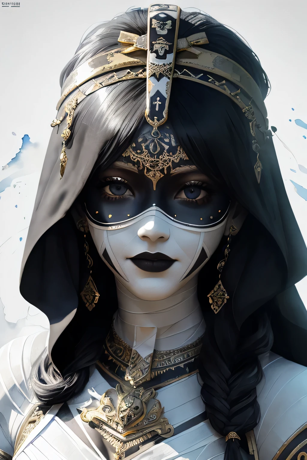 dark creepy background, ((mummy)), ((( fully coved in all white bandages))) ruby, long wavy hair, scenic, cute, adorable, pretty, 8k resolution concept art portrait, dynamic lighting hyperdetailed intricately detailed Splash art trending on Artstation, triadic colors, Unreal Engine 5, volumetric lighting, gothic, high resolution, Close up portrait, ambient light, Nikon 15mm f/1.8G, Egyptian mummy, glamour, intricate and detailed environment, laces, stains, watercolor dark background, Masterpiece, ornate, depth, (((mummification )))