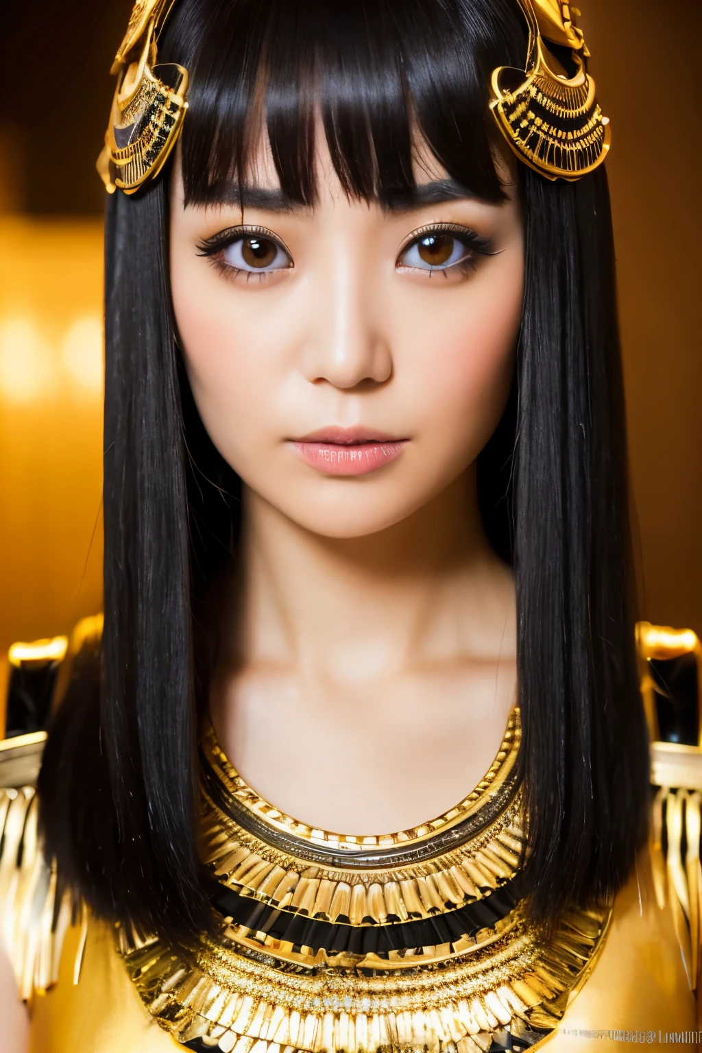 杰作, 高质量, 高分辨率, 8千, 身着埃及艳后服装的瘦日本女人, 漂亮的脸蛋, 埃及艳后化妆, 细致的脸部, 细致的眼睛