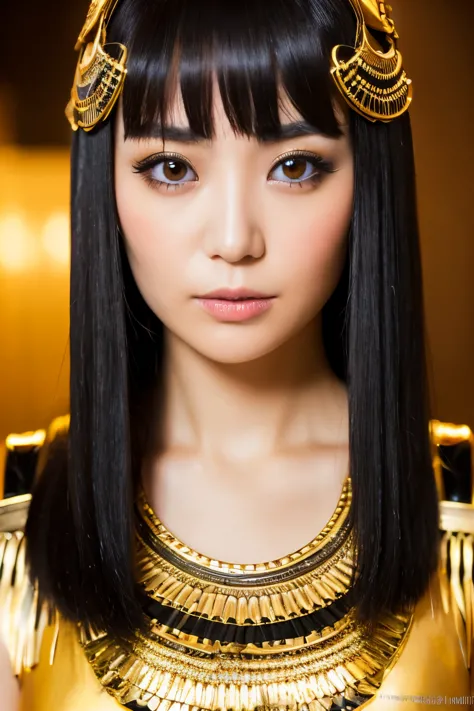 Masterpiece, high quality, high resolution, 8K, Skinny Japanese woman in a costume of Cleopatra, beautiful face, makeup of Cleop...