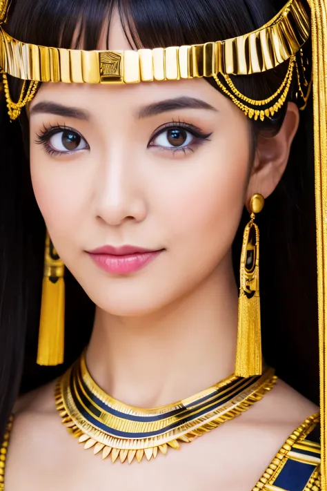 masterpiece, high quality, high resolution, 8k, skinny japanese woman in a costume of cleopatra, beautiful face, makeup of cleop...