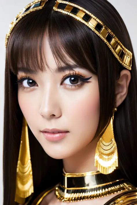 masterpiece, high quality, high resolution, 8k, skinny japanese woman in a costume of cleopatra, beautiful face, makeup of cleop...