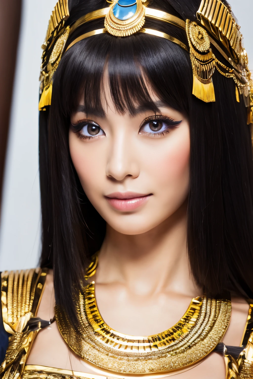 Masterpiece, high quality, high resolution, 8K, Skinny Japanese woman in a costume of Cleopatra, beautiful face, makeup of Cleopatra, detailed face, detailed eyes