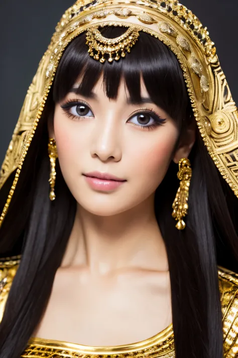 masterpiece, high quality, high resolution, 8k, skinny japanese woman in a costume of cleopatra, beautiful face, makeup of cleop...