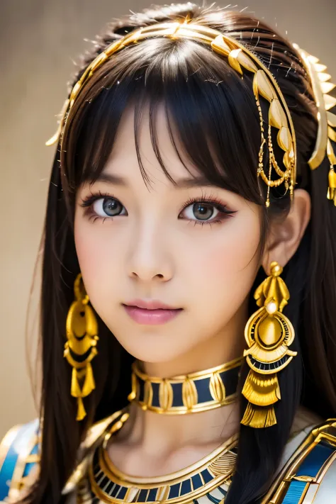 masterpiece, high quality, high resolution, 8k, skinny japanese woman in a costume of cleopatra, beautiful face, makeup of cleop...