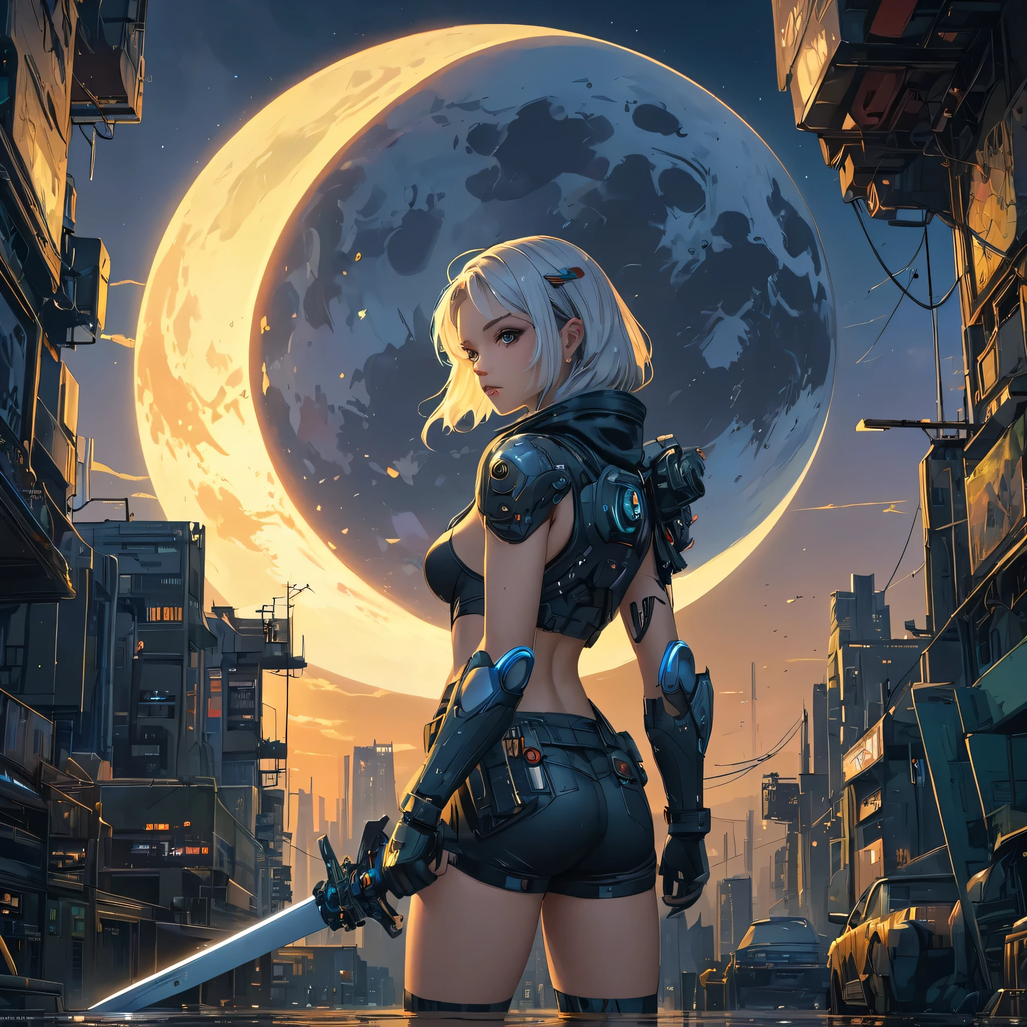 Another dimension、Anime girl holding sword and armor in front of the full moon, Digital Cyberpunk Anime Art, Lost Draw digital painting, Anime Style 4k,Contemporary art, Impressionism, god rays, reflection light, UHD, anatomically correct, textured skin, best quality, 8k, 16k、 ianime art wallpaper 4k, anime art wallpaper 4k, Anime Art Wallpapers 8K, Anime Style 4k, 4K Detailed Digital Art, Highly detailed digital art in 4K, Amazing artwork in 8K, Beautiful Art UHD 4K, Digital Cyberpunk Anime Art, rossdraws cartoon vibrant、modern art、nspired by Lost Draw, Digital Cyberpunk - Anime Art, Lost Draw cartoon vibrant, Lost Draw 1. 0, Lost Draw 2. 0, anime cyberpunk art, anime art wallpaper 4k, anime art wallpaper 4k, :: Lost Draw