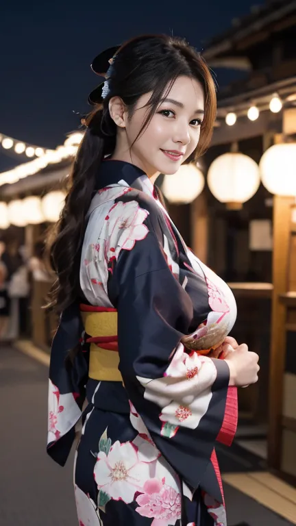 Mature attractive sexy woman,50 years old, ((kimono)),(((kimono))),Shut,((Big Breasts:1.2)),(Facial wrinkles:1.3),light makeup,L...