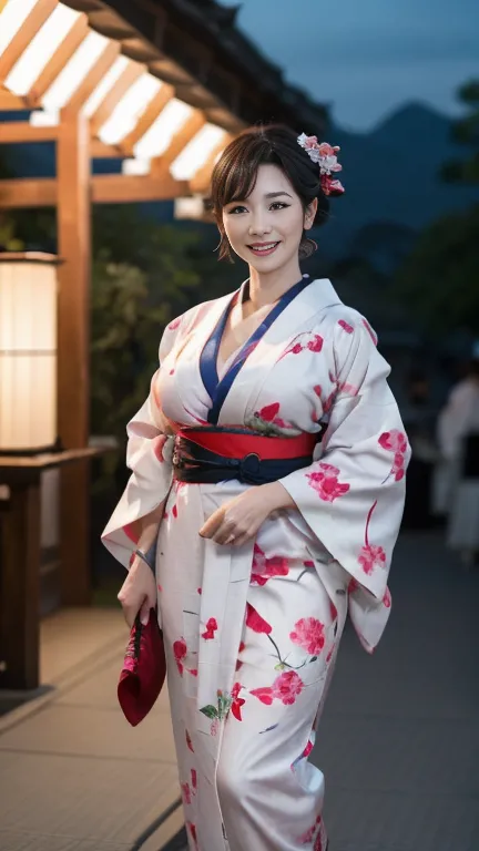 Mature attractive sexy woman,50 years old, ((kimono)),(((kimono))),Shut,((Big Breasts:1.2)),(Facial wrinkles:1.3),light makeup,L...