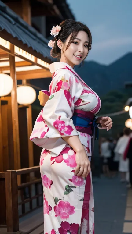 Mature attractive sexy woman,50 years old, ((kimono)),(((kimono))),Shut,((Big Breasts:1.2)),(Facial wrinkles:1.3),light makeup,L...