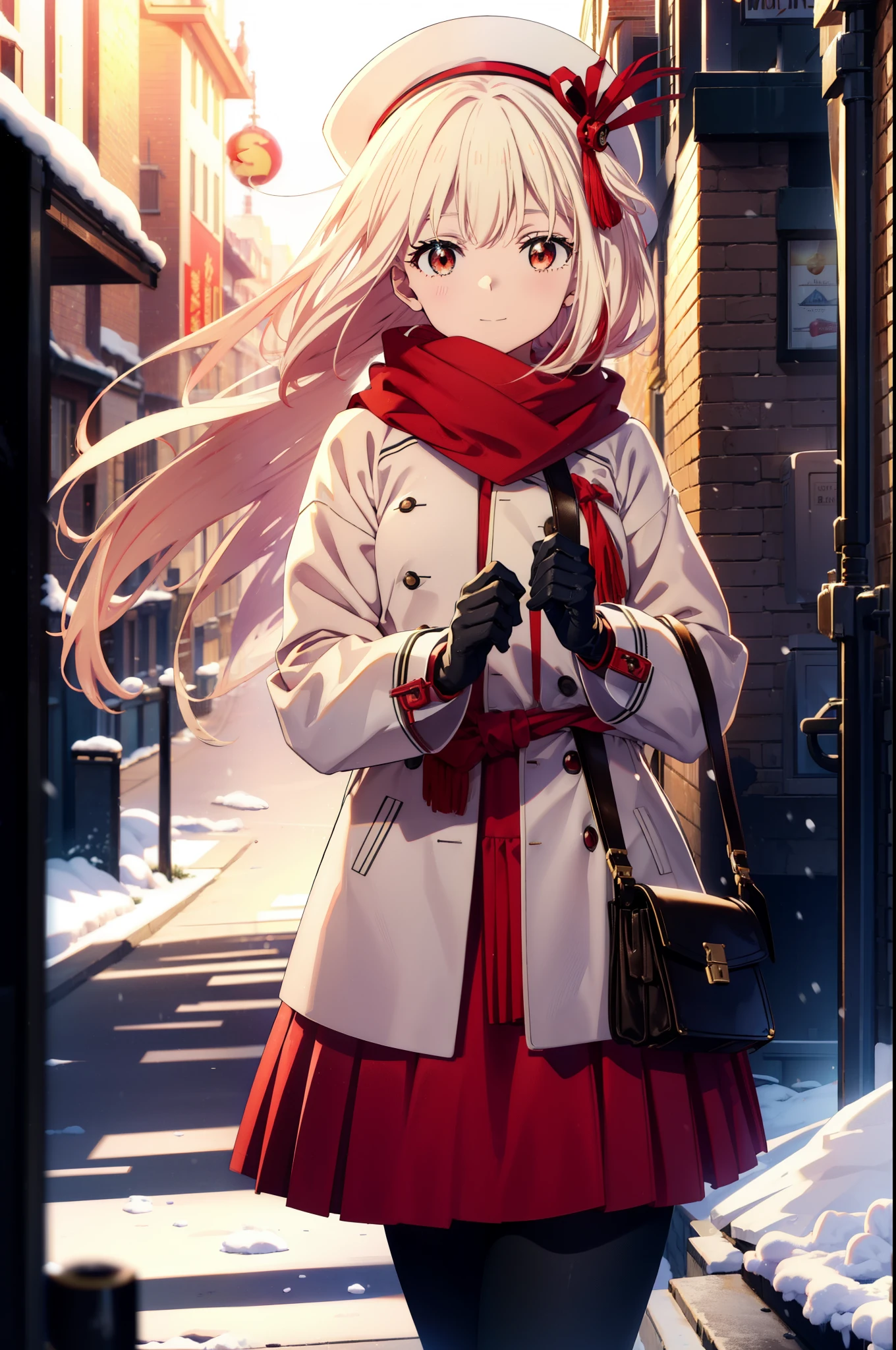 es ist nicht einmal abgeschwächt, nishikigi chisato,lange Haare , bangs, blonde, (rote Augen:1.5),happy lächeln, lächeln, Öffne deinen Mund,KnDasted hat,gelber Mantel,WhDase scarf,WhDase sweater,Er hat flauschige Handschuhe an beiden Händen...,Langer Rock,schwarze Strumpfhose,kurze Stiefel,Shirogane-Welt,Der Schnee häuft sich,Das&#39;Es&#39;Es schneit,Das&#39;Es&#39;Es schneit,winter,kalter himmel,Mondlicht,Vollmond,Nacht,
brechen looking at viewer, ganzer Körper, Oberkörper,(Cowboy-Schuss:1. 5)
brechen outdoors, cDasy,Gebäude Straße,
brechen (Meisterwerk:1.2), highest qualDasy, Hohe Auflösung, unDasy 8k wallpaper, (Form:0.8), (Schöne und schöne Augen:1.6), sehr detailliertes Gesicht, Perfekte Beleuchtung, extrem detaillierte CG, (perfekte Hände, Perfekte Anatomie),