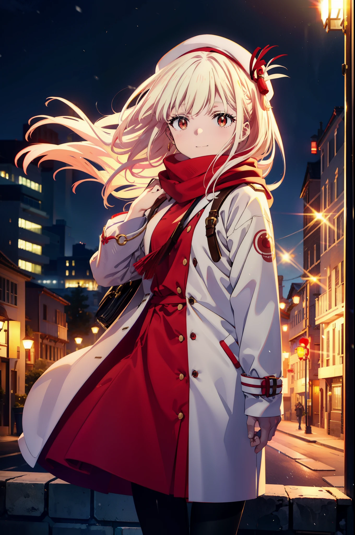 ni siquiera está atenuado, chisato nishikigi,pelo largo , Golpes, rubio, (ojos rojos:1.5),happy sonrisa, sonrisa, abre la boca,WhÉle knÉl hat,WhÉle Coat,bufanda roja,WhÉle Sweater,Manos en los bolsillos del abrigo,Falda larga,pantimedias negras,botas cortas,Mundo Shirogane,La nieve se está acumulando,Eso&#39;Él&#39;está nevando,Eso&#39;Él&#39;está nevando,invierno,cielo frio,luz de la luna,Luna llena,Noche,
descanso mirando al espectador, todo el cuerpo, Parte superior del cuerpo,(tiro de vaquero:1. 5)
descansar al aire libre, cEsoy,Calle del edificio,
break (obra maestra:1.2), highest qualEsoy, Alta resolución, unEsoy 8k wallpaper, (forma:0.8), (Bellos y bellos ojos:1.6), Cara muy detallada, Iluminación perfecta, CG extremadamente detallado, (manos perfectas, anatomía perfecta),