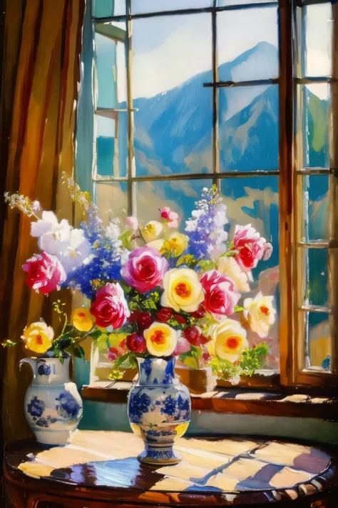 best quality,masterpiece,ultra high res,(photorealistic:1.4),4k,finely detailed,
youhua, window, no humans, flower, indoors, sti...