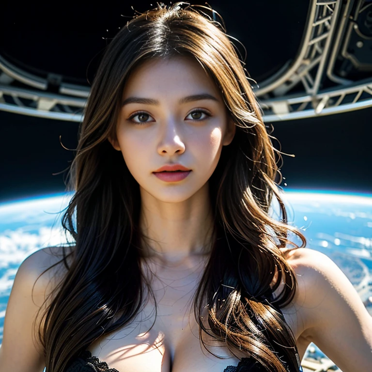 (highest quality、4k、8k、High resolution、masterpiece:1.2)、Super detailed、(Real、Photorealistic、Photorealistic:1.37)、A young and beautiful woman、Science fiction、treasure hunter、Unearthing ancient ruins in space、Transcendently beautiful face、Ideal proportions、Big Breasts、Beautiful long straight hair gathered into a braid、blonde、Dynamic Pose、A revealing holographic outfit、Dynamic Angles、Bright colors、Studio Lighting、natural breasts