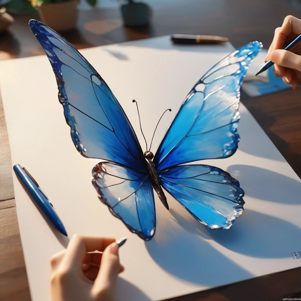 Produced by ais-rcn，8k Photo，letter，Like a blue butterfly，Dancing with the Pen，Transform ideas into beautiful works of art，Flexible，Side light