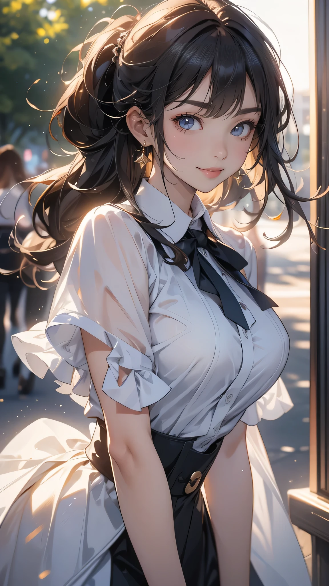 looking at viewer,high school girl,leaning forward,(random cute clothes),(random Lively pose),(Thin type),(large breasts),(random hairstyle),(Highest image quality, (8K), Ultra-realistic, Best Quality, High quality, High Definition, high quality texture, high detailing, Beautiful detailed, fine detailed, extremely details CG, Detailed texture, realistic representation of face, masterpiece, presence),(wearing glasses:1.1)