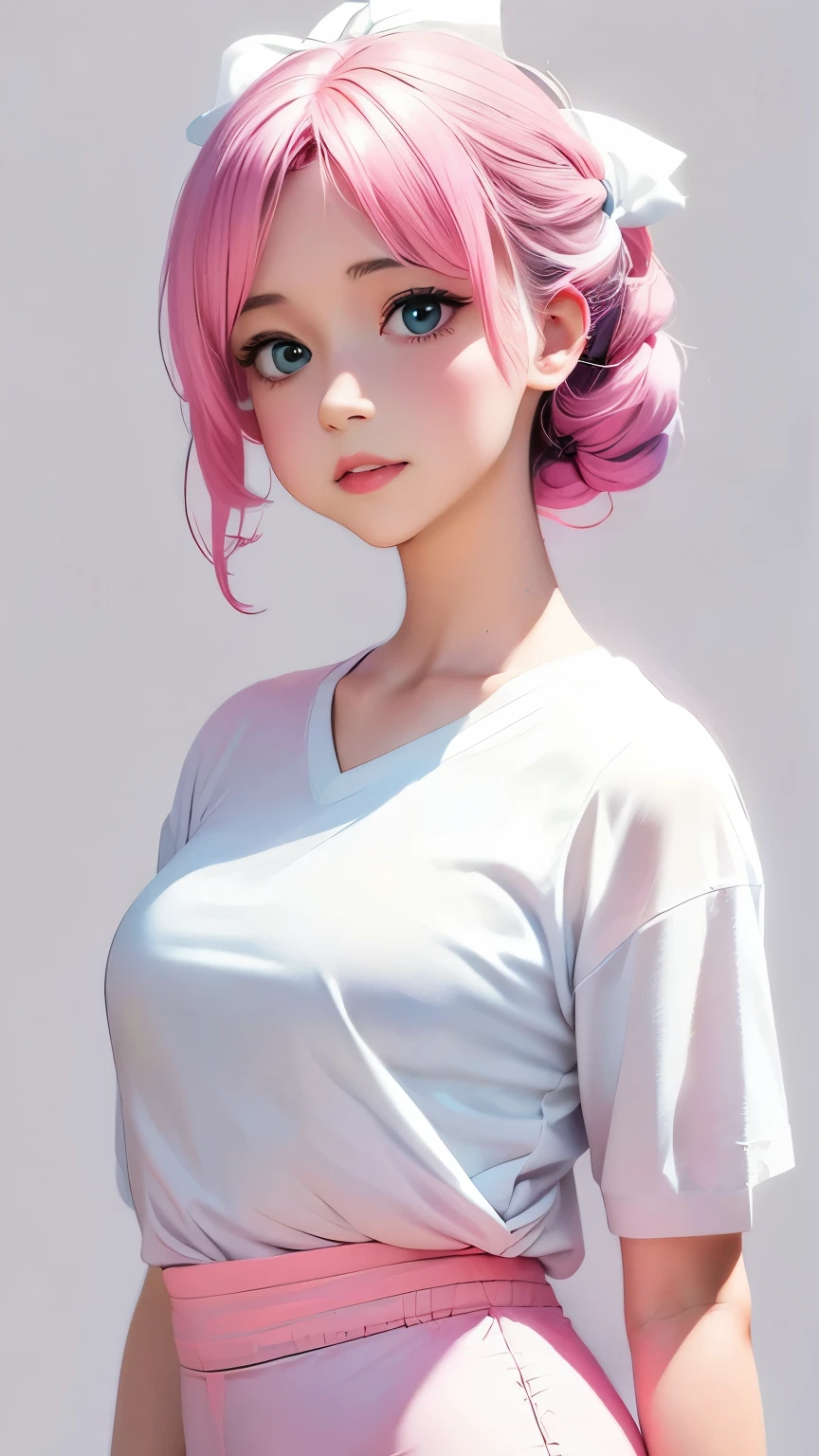 a cute , pink lips, wearing a bright white shirt, in the style of the soft aurorapunk color palette, an anime illustration of her face, animated gifs, hand-drawn animation, charming sketches, soft and bright, hazy romanticism, superplane style, white--air background 1:1--niji 5--expressive style 