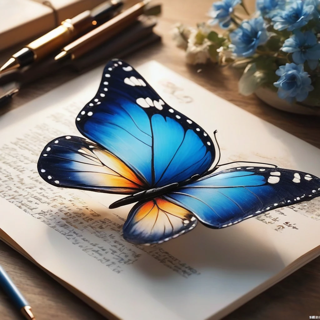 Produced by ais-rcn，8k Photo，letter，Like a blue butterfly，Dancing with the Pen，Transform ideas into beautiful works of art，Flexible，Side light