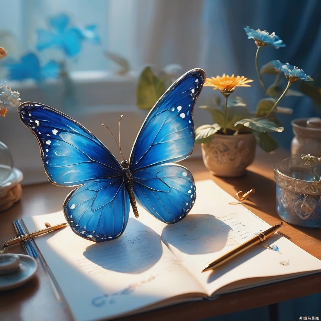 Produced by ais-rcn，8k Photo，letter，Like a blue butterfly，Dancing with the Pen，Transform ideas into beautiful works of art，Flexible，Side light