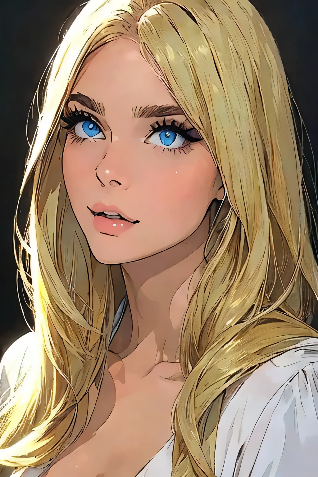 Ganzkörperportrait, schönste lebende Frau, weiche Haut, blaue Augen, blondes Haar, 23 Jahre alt