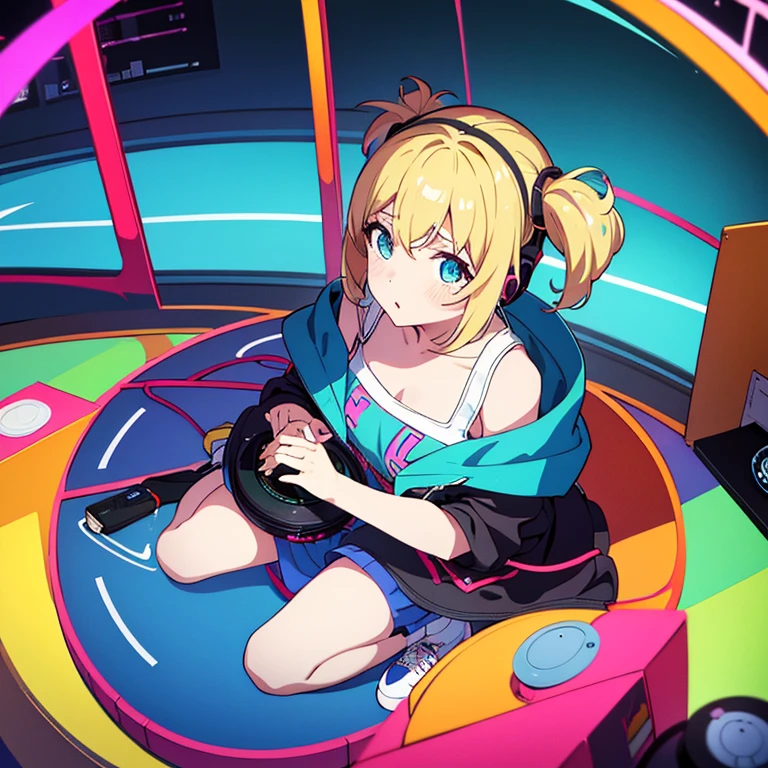 two anime girls in headphones are playing music on a turntable, anime vibes, anime style 4 k, ig studios anime style, nightcore, 8 0 s anime vibe, anime girls, anime style. 8k, lofi artstyle, dj sura, anime moe artstyle, anime style illustration, trending on cgstation, anime style artwork, e - girl running love kiss