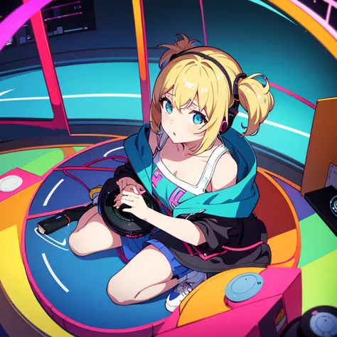 two anime girls in headphones are playing music on a turntable, anime vibes, anime style 4 k, ig studios anime style, nightcore,...