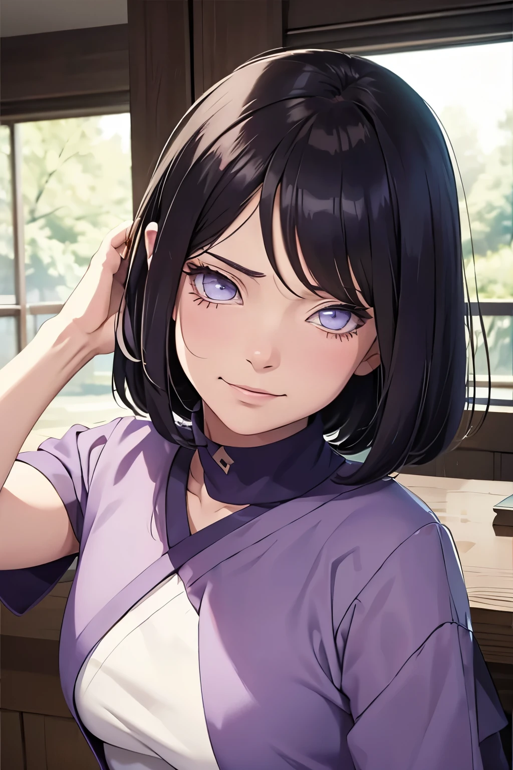 2d, _todler_, {{6 years old}}, RPG character in Naruto alternative universe by Masashi Kishimoto, specially in hyuga clan; Appearance base is Wraith from Apex Legends, with byakugan-soft lilac eyes, kind and soft expression making her look swwet; joyfull, short and dark hair (with shades of dark blue); artwork in modern Japanese animation style, 8k high definition quality, masterpiece, {{high detailed eyes}}, grain filter, high resolution, extremely detailed, portrait, Anatomically accurate, girly reddish cheeks; (highest quality:1.3), {{dutch angle}}, {{smiling todler}}, {{inocent}} ((byakugan)), ((child)), soft expression, kind expression, Traditional Hyuuga outfit