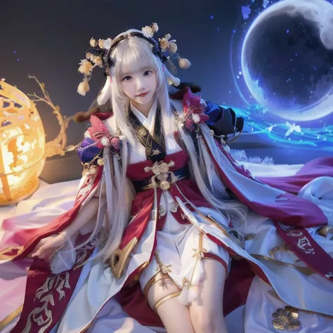 a close up of a woman in a white dress with a sword, onmyoji detailed art, beautiful celestial mage, onmyoji, lunar themed attir...