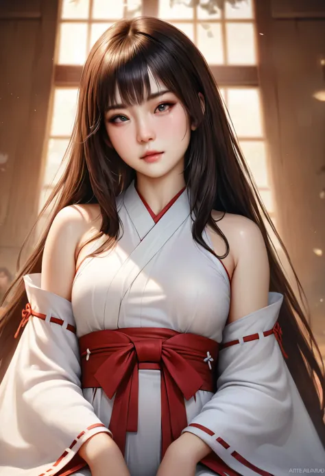 animetoreal,soft light, masterpiece, best quality,high quality,delicate face, realistic,1girl,, miko,small breasts