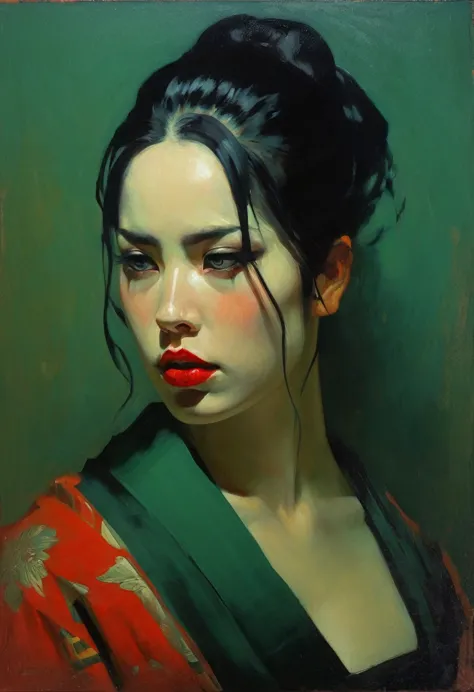 malcolm liepke painting on sensual illustration of an elegant samurai, riot games concept art beauty, eerie, the model draped in...
