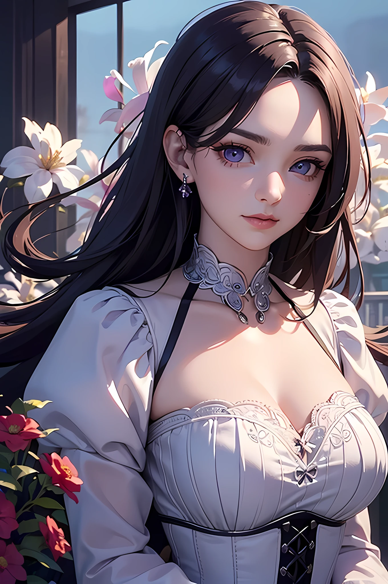 high details, best quality, 16k, RAW, [best detailed], masterpiece, best quality, (extremely detailed), full body, ultra wide shot, photorealistic, dark fantasy art, goth art, RPG art, D&D art, a picture of a dark female fairy resting in a flower meadow, extremely beautiful fairy, ultra feminine (intense details, Masterpiece, best quality), best detailed face (intense details, Masterpiece, best quality), having wide butterfly wings butterfly_wings, spread butterfly wings (intense details, Masterpiece, best quality: 1.3), (purple: 1.5) colors wings (intense details, Masterpiece, best quality), (dark red) hair, long hair, shinning hair, flowing hair, shy smile, innocent smile, (blue: 1.3) eyes, dark blue lips, wearing (white: 1.3) dress latex corset (intense details, Masterpiece, best quality), dynamic elegant shirt, chocker, wearing (red: 1.3) high heels, in various shades of red colored flower meadow (intense details, Masterpiece, best quality), (red flowers: 1.2) , (black flowers: 1.2), (white flowers: 1.2), (blue flowers: 1.3) [extreme many flowers] (intense details, Masterpiece, best quality), dark colorful flowers (intense details, Masterpiece, best quality), flower meadow in a dark goth field background, night time, moon rising, dim light, cinematic light, High Detail, Ultra High Quality, High Resolution, 16K Resolution, Ultra HD Pictures, 3D rendering Ultra Realistic, Clear Details, Realistic Detail, Ultra High Definition, #chinese cloth, dungeons and dragons, DonMDr4g0nXL