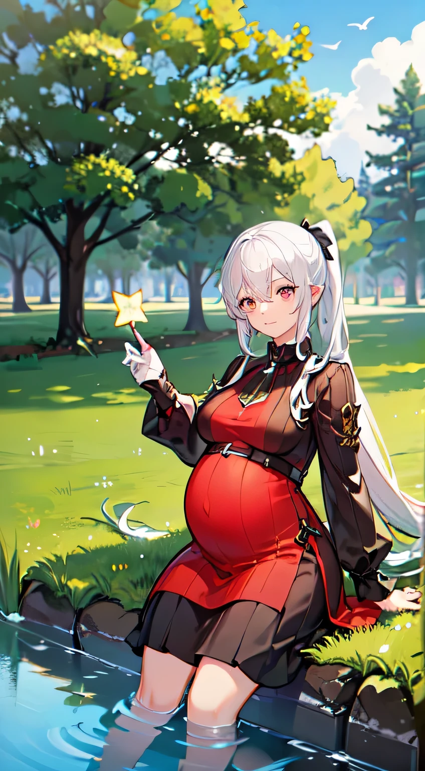 Anime character with a baby bump in a river - SeaArt AI