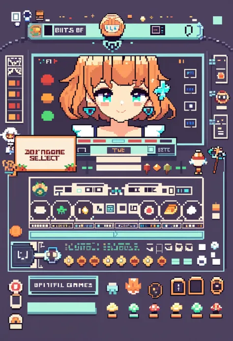 highres, absurdres, User Interface of Action game, dots game, pixel art, 8 bits pixel art, player select page, 1girl, 1boy,