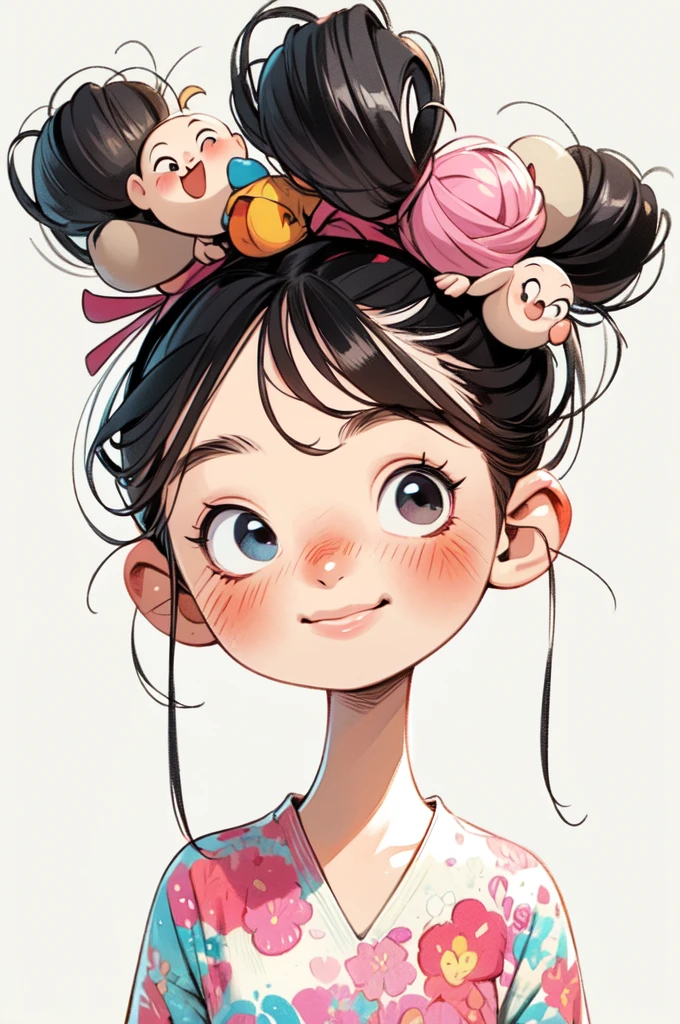 watercolor painting，Chibi A cartoon young girl wearing a pink v-neck shirt and white shorts, big smile with teeth, large cute eyes, cute digital painting, cute digital art, Lovely and detailed digital art, cute portrait, cartoon art style, Super cute and stylish black-haired girl, kawaii realistic portrait, Cute cartoon style, (((chibi))) beautiful art, Realistic cute girlmatic