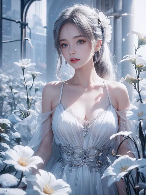 (((masterpiece))), highest quality, figure, 4k wallpaper, Cinematic Light, Absurd, One girl,(snow,ice), Snow Flower, In winter, ...