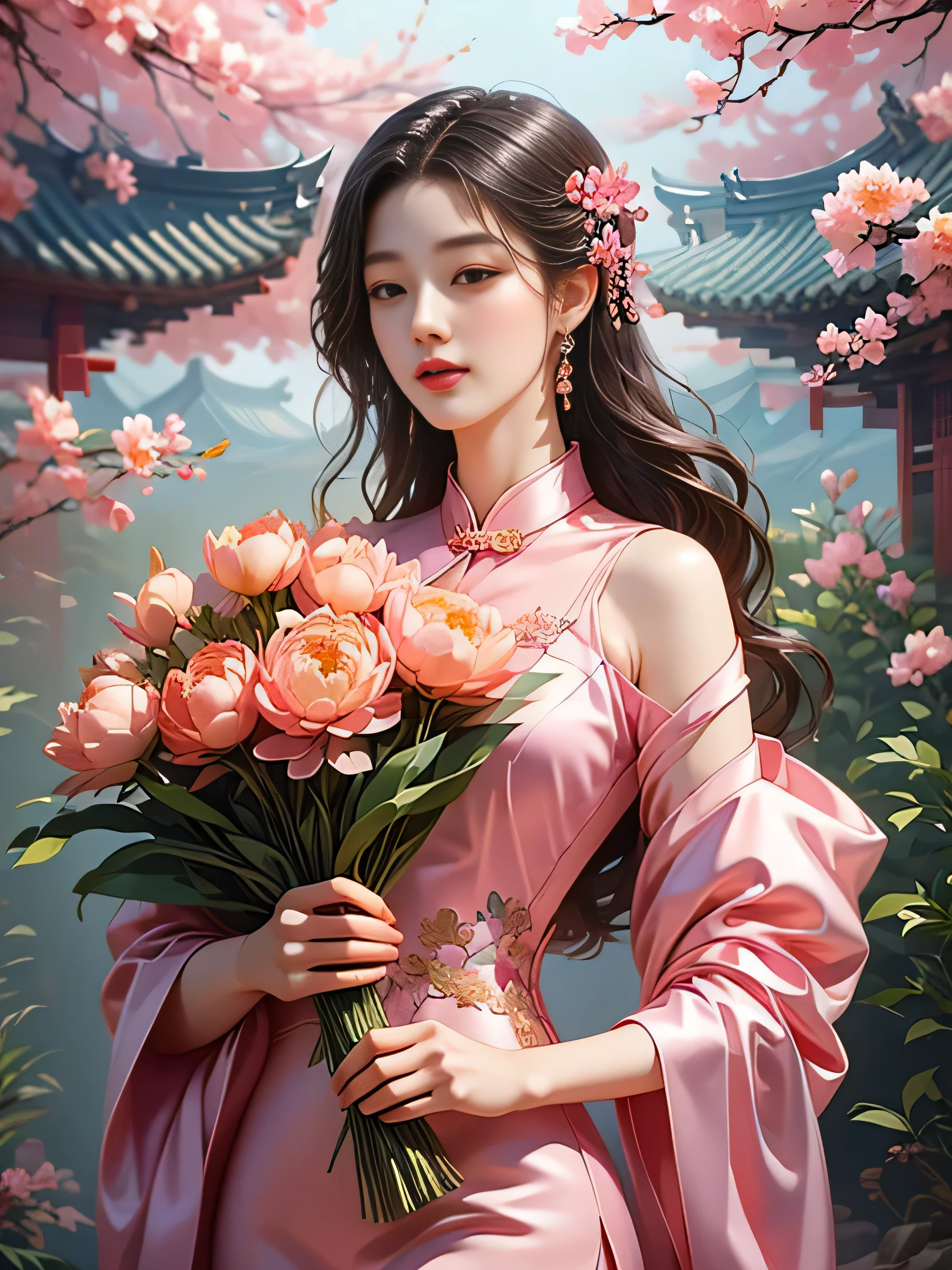 Imagen arafed de un par de mujeres asiáticas y un hombre abrazándose, Fondo detallado del jardín de melocotón, fantasía xianxia, jingna zhang, juego cg, wuxia, inspirado en Chen Yifei, xianxia, xianxia hero, 2. 5 d cgi anime fantasía obra de arte, heise jinyao, fantasía china, hermosa representación de la dinastía tang, heise-lian yan fang, 4k mejor calidad, Detalles de los personajes de 8K, arte anime de alta calidad, ilustración de alta calidad, Fondos de pantalla de anime detallados, arte de anime detallado, Híper realista, elegant, arte de anime realista de alta calidad