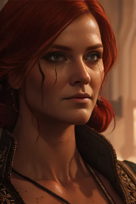 Triss, 1girl, solo, long hair, looking at viewer, (insanely detailed, beautiful detailed face, masterpiece, best quality) 