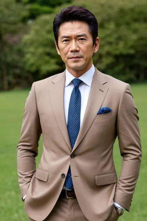 photo,8k,sharp focus, kenji haga, japanese mature male, male actor, casual suit