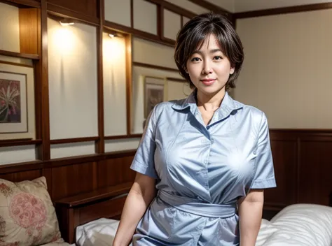 40 year old mature woman、nasolabial folds、hospital、nurse uniform、japanese women、short hair、full body shot、sex appeal, sexy,fine ...