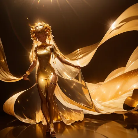 Girls in gold, almost transparent dresses, guru－Pselphy－, Full Body Shot