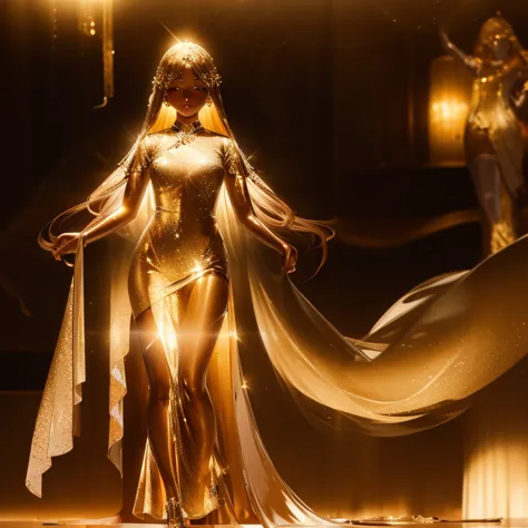 Girls in gold, almost transparent dresses, guru－Pselphy－, Full Body Shot