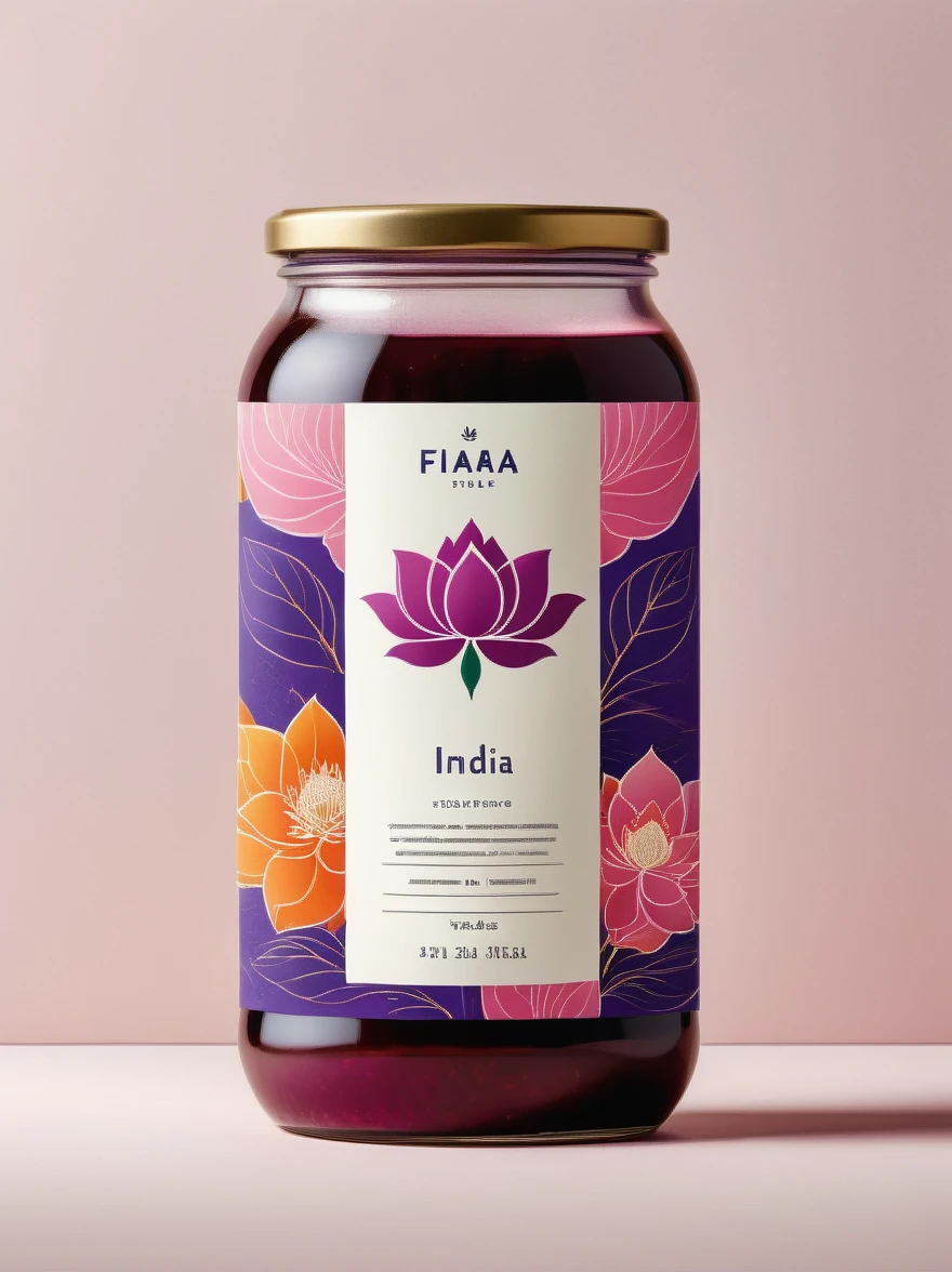 Create a minimalist rice food label for a brand named 'Janeia'. The design should be inspired by an array of soft colors including shades of purple, pink, light green and baby blue. The label should feature clean lines and simple typography to showcase the brand's commitment to simplicity and efficiency. The background must be a soft shade of purple, implying elegance and creativity. Embed an image of a delicate pink lotus flower, which is a significant symbol of purity and spirituality in Indian culture. The brand name should be prominently placed at the top using modern and sleek font. The label should also have an icon representing India as the country of origin. The overall aesthetic should be fresh, contemporary, capturing the essence of India whilst maintaining a modern feel. This design aesthetic aims to help the brand 'Janeia' stand out on the shelves, whilst invoking a sense of authenticity and quality.