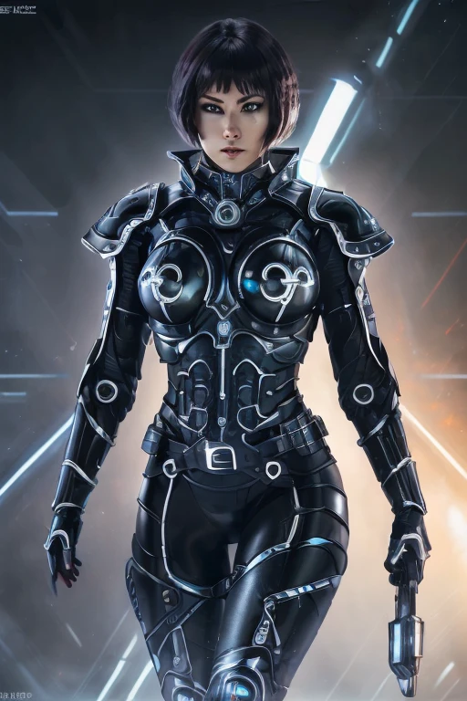 quorra cyborg,sexy,(best quality,4k,8k,highres,masterpiece:1.2),ultra-detailed,(realistic,photorealistic,photo-realistic:1.37),futuristic,neon lights,mirror reflection,colorful,glowing eyes,shiny metallic skin,seductive pose,curves emphasized,high-tech,black leather outfit,leather gloves,exposed circuits,mechanical limbs,enhanced strength,artificial intelligence,powerful presence,confident expression 