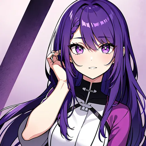 Purple-haired woman, purple eyes