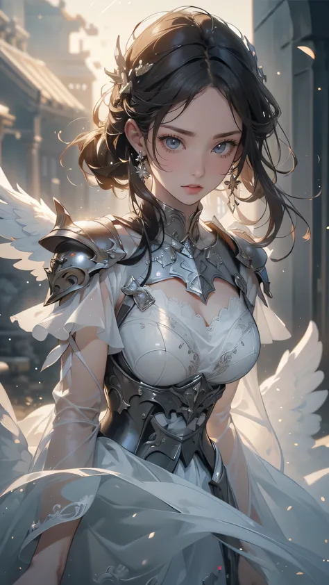 from below,angel armor,falling from the sky,(random hairstyle),(Highest image quality,(8k),ultra-realistic,best quality, high qu...